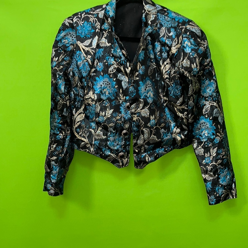 Floral Blazer with Buttons. Gold, Teal&Black